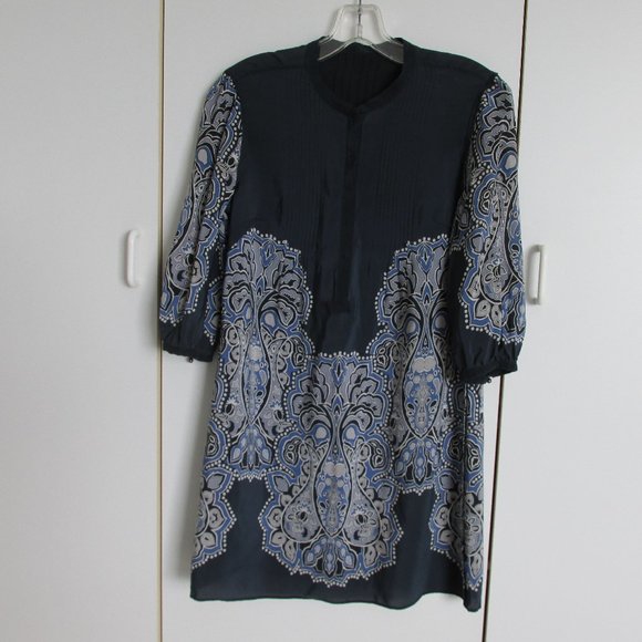 Banana Republic Dark Blue & White Silk Tunic/Mini Dress 3/4 Sleeve Sz XS - Picture 5 of 9